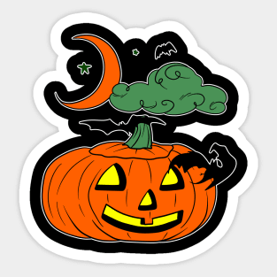 Cartoon Pumpkin Bats Clouds and Moon Sticker